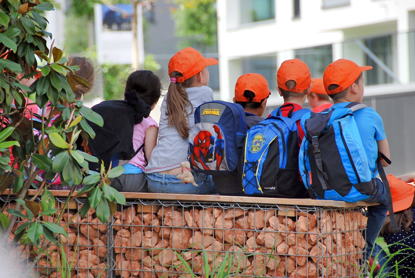 Kinder auf Mauer